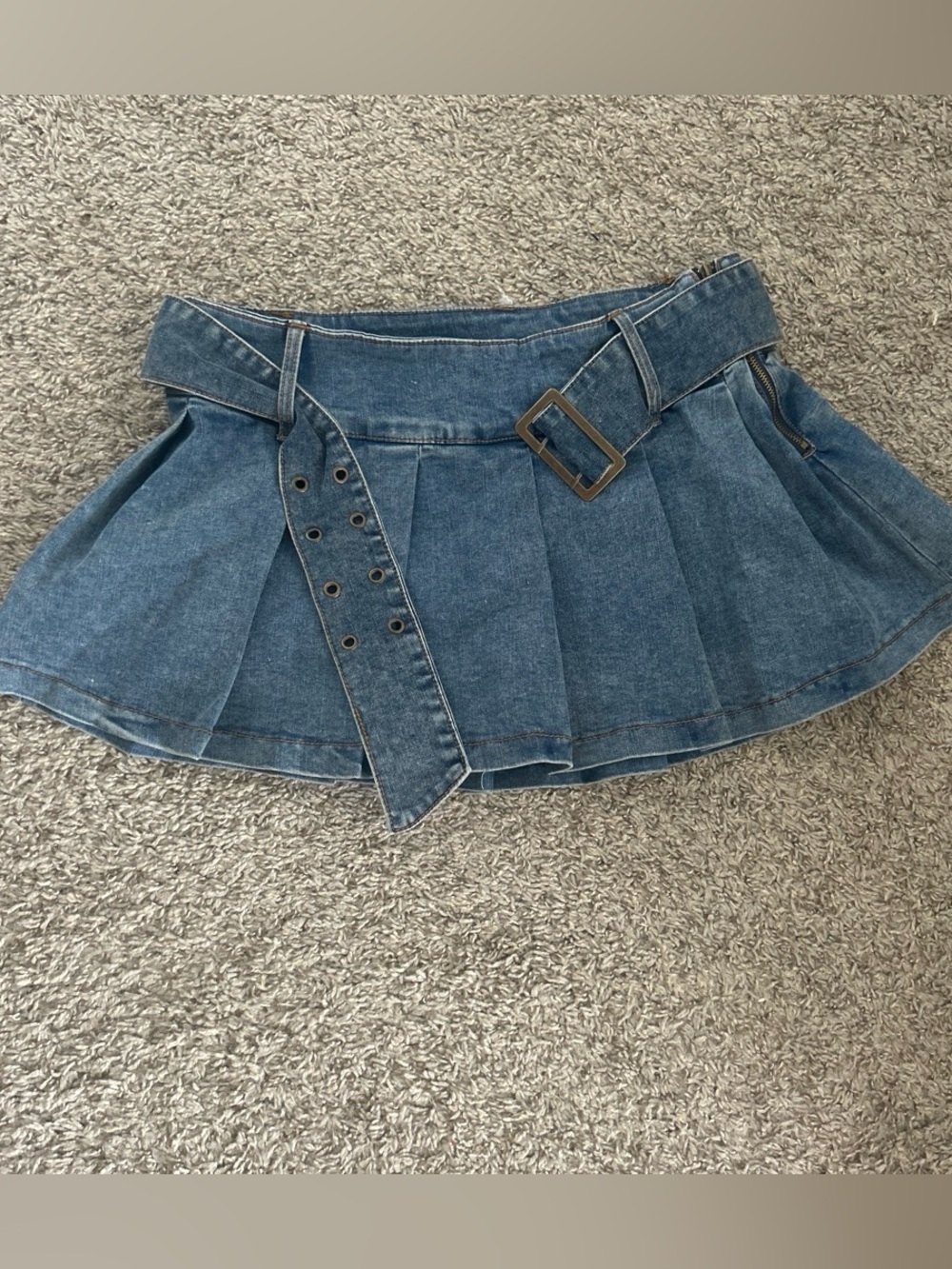 YMI Denim Pleated Mini Skirt with Belt - Blue